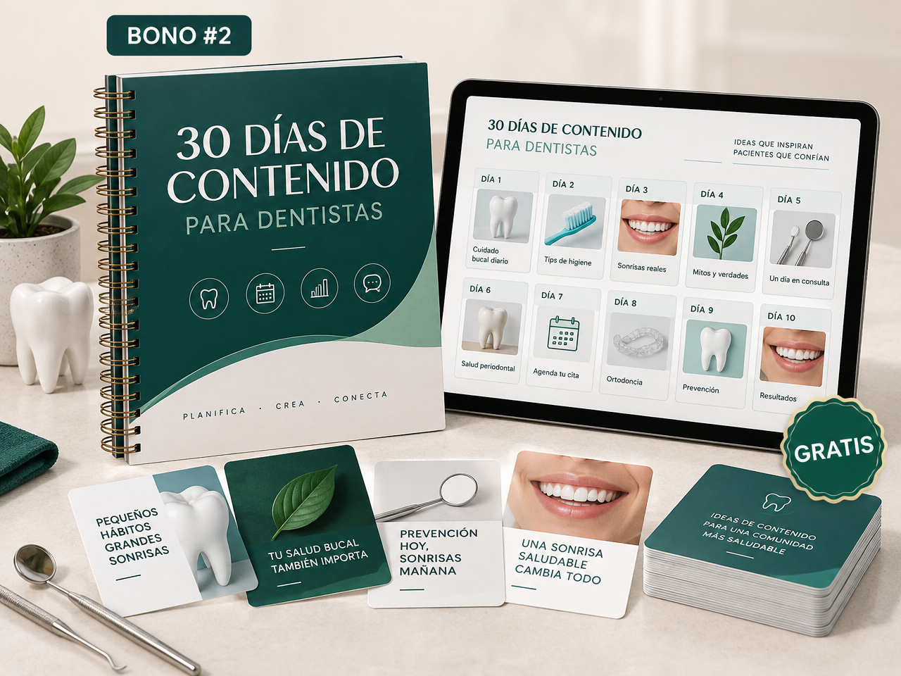 Mockup profesional de 30 Días de Contenido para Dentistas